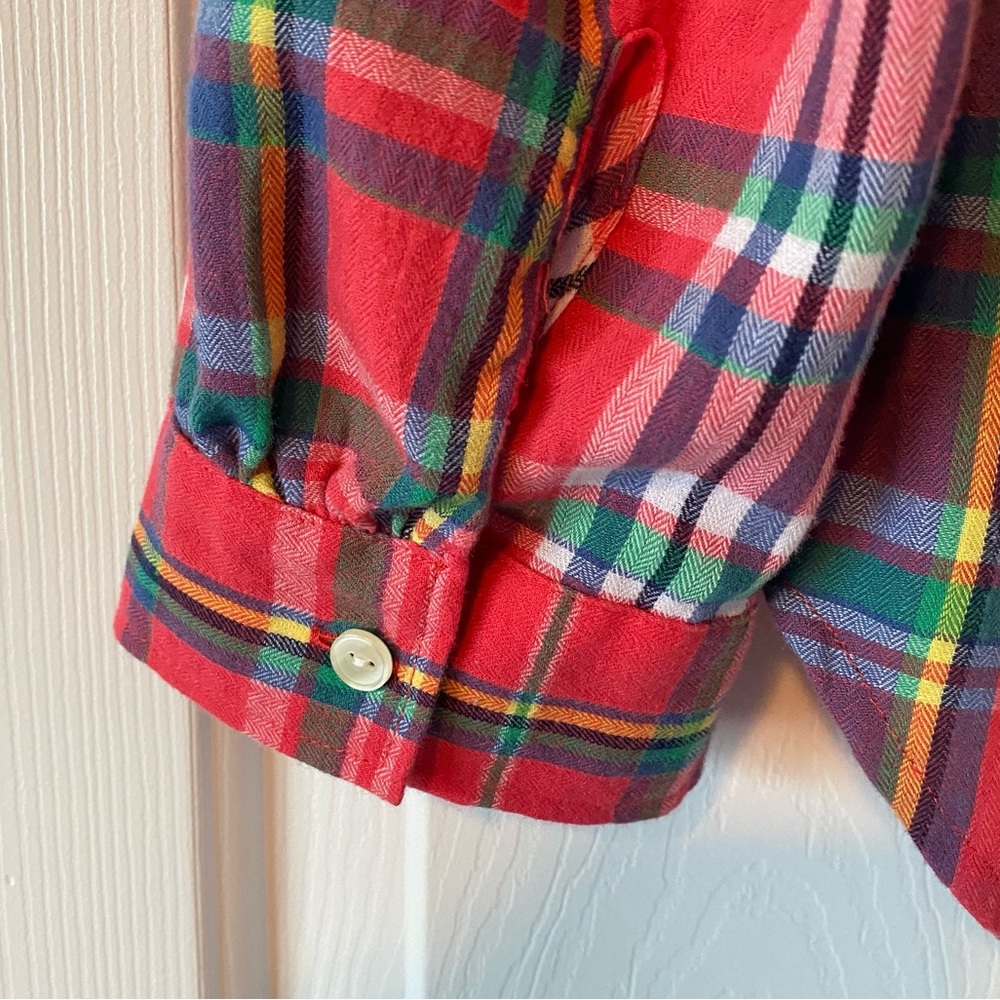 Talbots Red Colorful Plaid Button Front Shirt, L - image 4